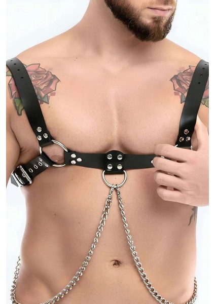 Zincir Detaylı Şık Erkek Deri Bulldog Göğüs Harness M fiyatları