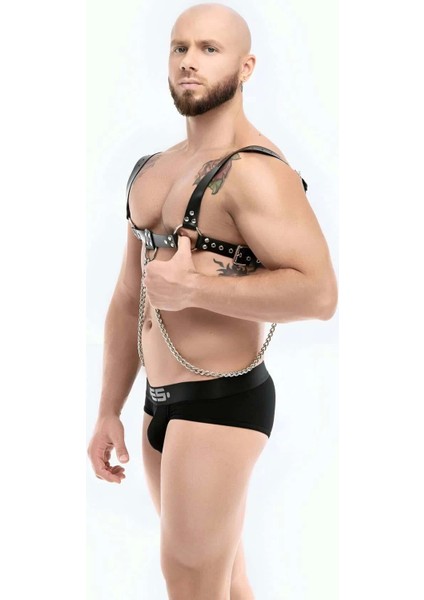 Zincir Detaylı Şık Erkek Deri Bulldog Göğüs Harness M modelleri