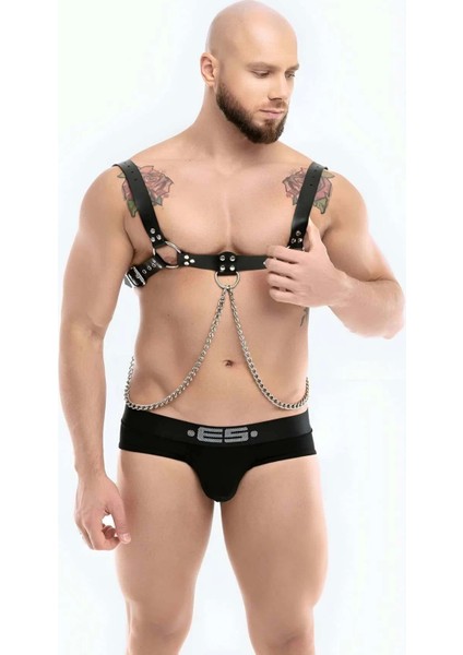 Zincir Detaylı Şık Erkek Deri Bulldog Göğüs Harness M fırsatları