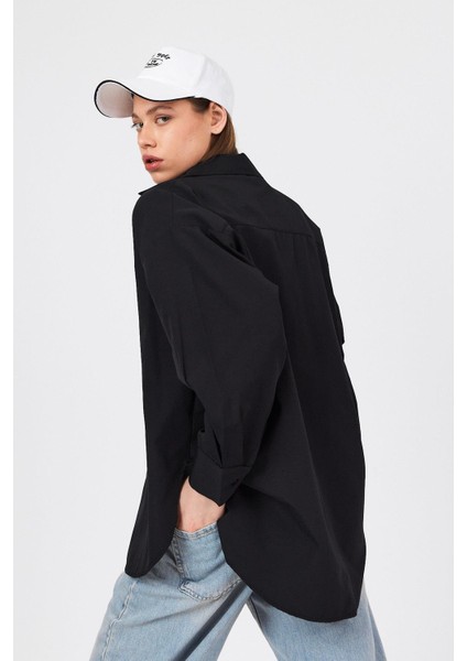 Siyah Oversize Basic Uzun Gömlek 4664A