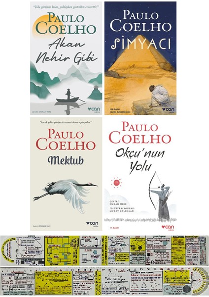 Akan Nehir Gibi-Mektub-Simyacı-Okçunun Yolu 4 Kitap Set Paulo Coelho + Mat. Cetvel