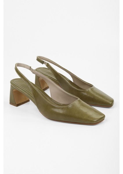 Kadın Vinte Yağ Yeşili Cilt Küt Burunlu Stiletto fiyatları