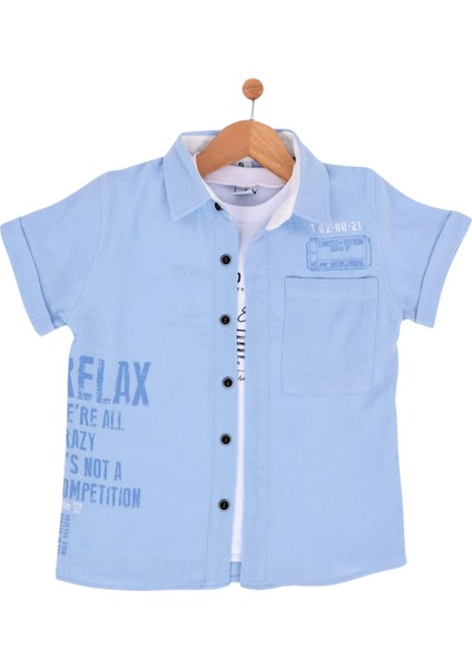 Relax Baskılı T-Shırtlü Müslin Erkek Gömlek