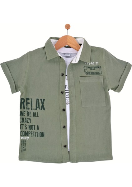 Relax Baskılı T-Shırtlü Müslin Erkek Gömlek