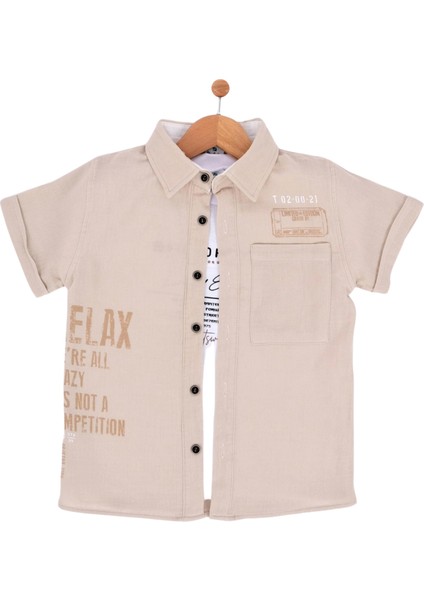 Relax Baskılı T-Shırtlü Müslin Erkek Gömlek