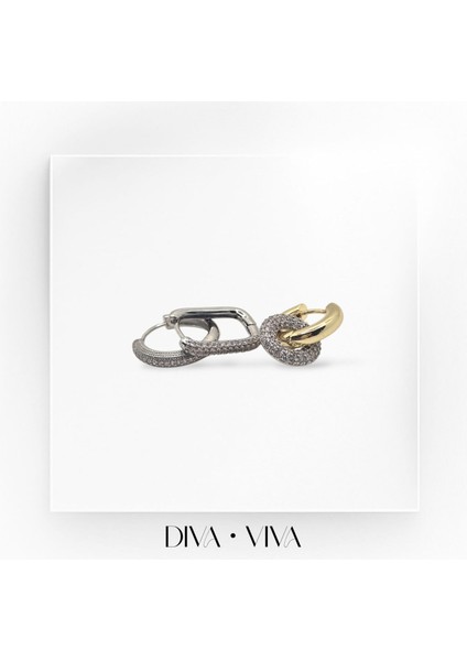 Divaviva - Üçlü Taşlı Silver Rings Kadın - Silvagems Küpe Seti