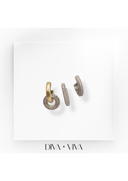 Divaviva - Üçlü Taşlı Silver Rings Kadın - Silvagems Küpe Seti fırsatları