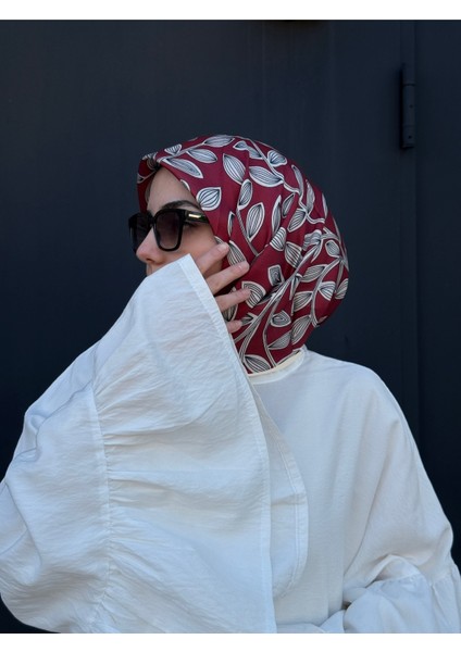 Pamuklu Soft Yaprak Desen Eşarp-Bordo