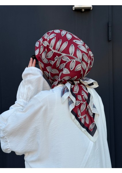 Pamuklu Soft Yaprak Desen Eşarp-Bordo
