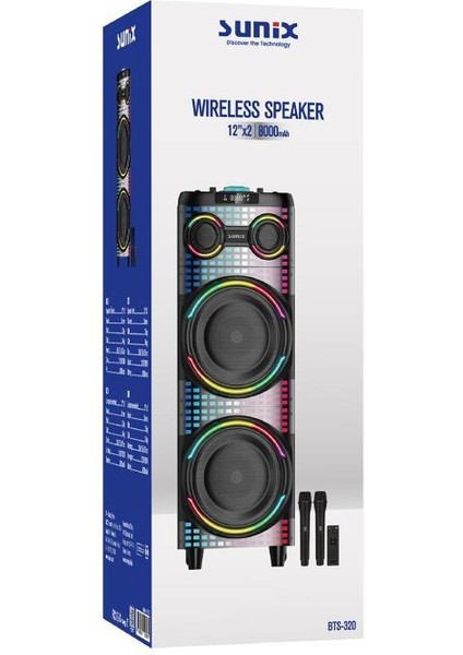 100W 8000 Mah Çift Mikrofonlu Kumandalı 107CM Bluetooth Hoparlör BTS-320