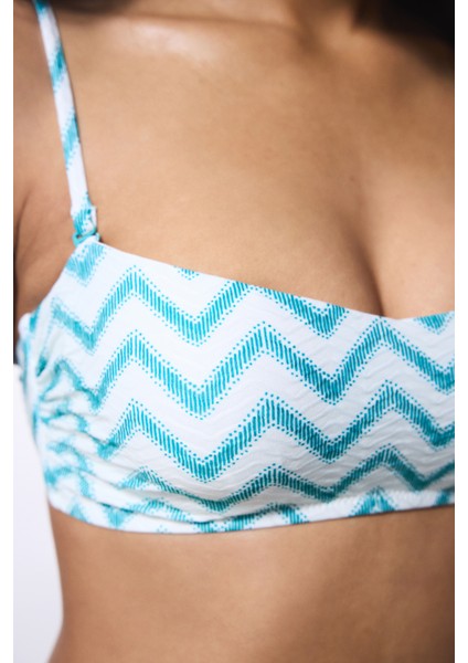 Yeşil Zigzag Straplez Balenli Bikini Üstü