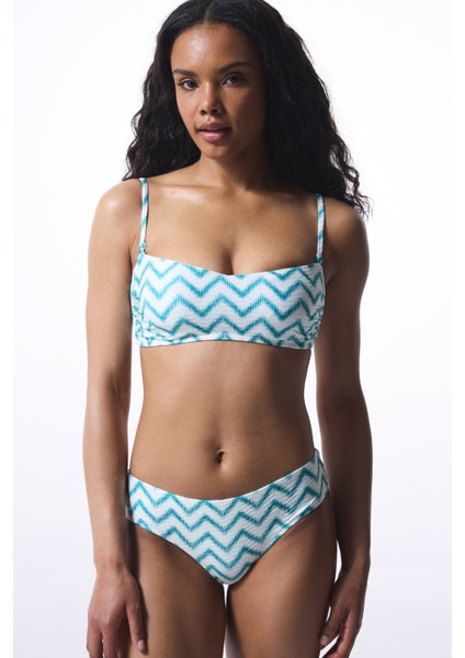 Yeşil Zigzag Straplez Balenli Bikini Üstü