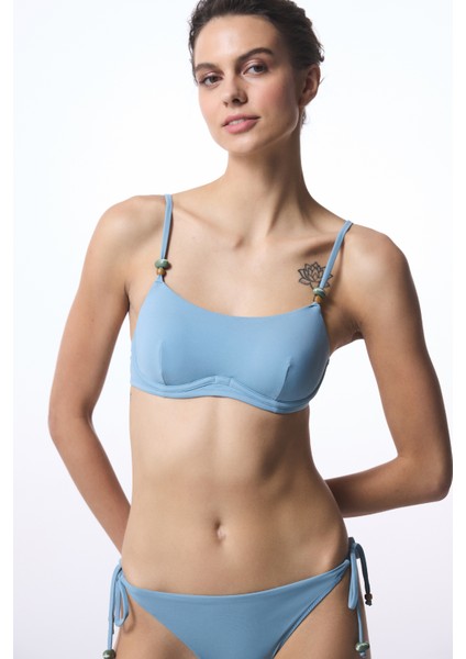 Mavi Maya Boncuklu Bağlamalı Bikini Altı