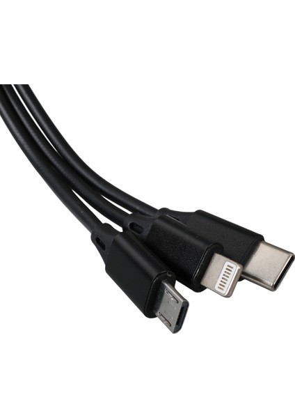 Powermaster 3 In 1 Siyah Şarj Data Kablosu Makaralı Type-C Micro Lightning Iphone Şarj Kablo