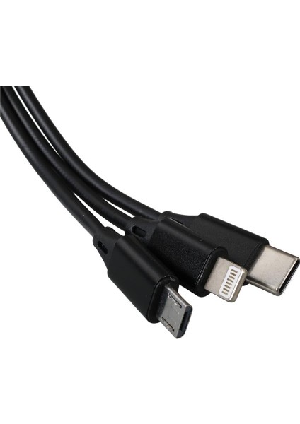 Powermaster 3 In 1 Siyah Şarj Data Kablosu Makaralı Type-C Micro Lightning Iphone Şarj Kablo