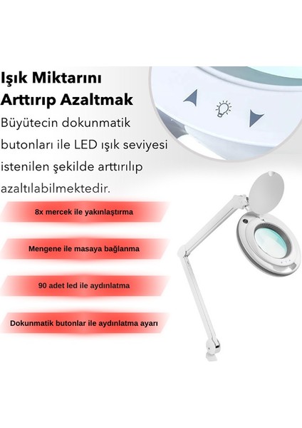 6017 Ayarlanabilir LED Işık Seviyeli Masaüstü Büyüteç (8x) fiyatları