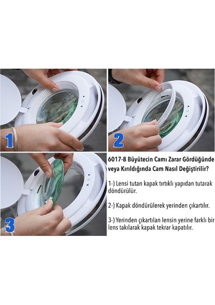 6017 Ayarlanabilir LED Işık Seviyeli Masaüstü Büyüteç (8x) indirimleri