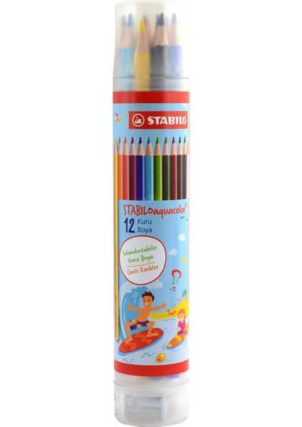Aquacolor - Kuru Boya Kalemi - 12'li Tüp - Çeşitli Renkler