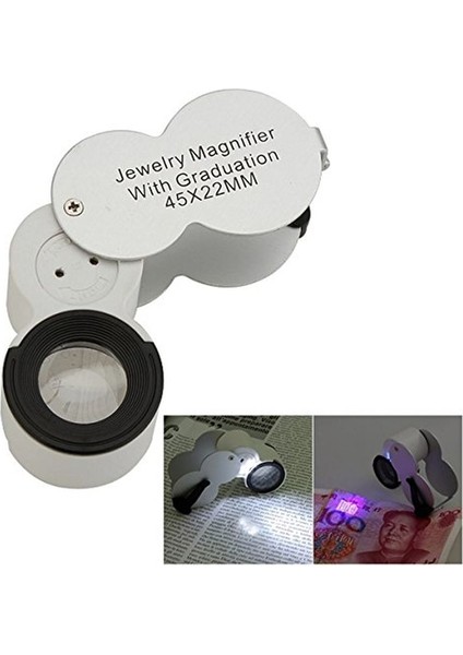 Büro Ev Ofis Için 45X Büyütme 22MM Lens LED Işıklı Yalancı Para Kontrol Değerleme Büyüteci fırsatları