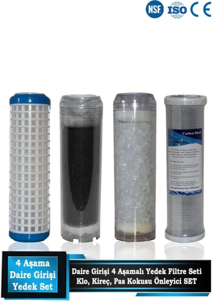 Daire Bina Sayaç Girişi 10" Inch 4 Aşama ( Yıkanabilir , Gac , Silifoz , Blok ) Yedek Filtre Seti