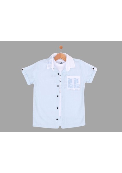 Cep-Yaka Baskılı T-Shırtlü Müslin Erkek Gömlek