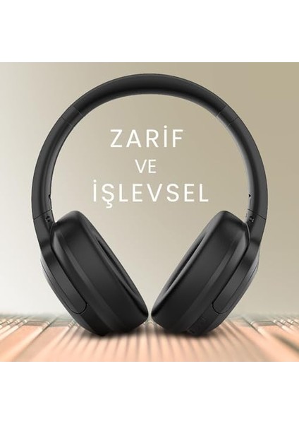 Futuretour Anc Aktif Gürültü Engelleyici 40 Saat Kullanım Bt 5.2 ve Aux Kablo Net Ses ve Aramalar 4 Mikrofonlu Type-C Şarj Ios Android Uyumlu Kablosuz Kompakt Tws Kulak Üstü Kulaklık Siyah
