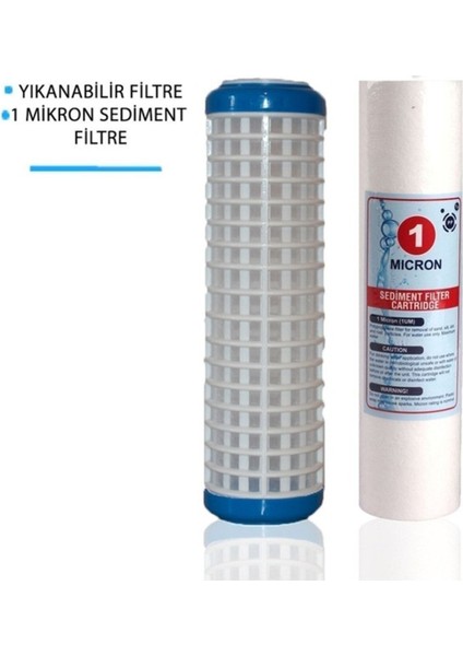 Daire Bina Sayaç Girişi 10" Inch 2 Aşama ( Yıkanabilir , 1m Sediment ) Yedek Filtre Seti