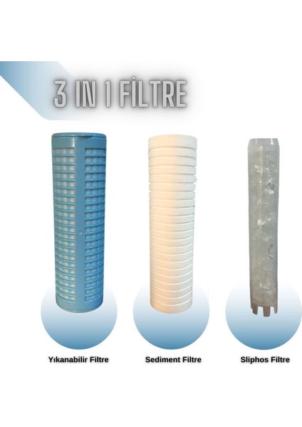Daire ve Bina Girişi Su Arıtma 3ü Bir Arada (Yıkanır-Sediment-Silifoz) Filtresi ve Filtre Kabı fiyatları