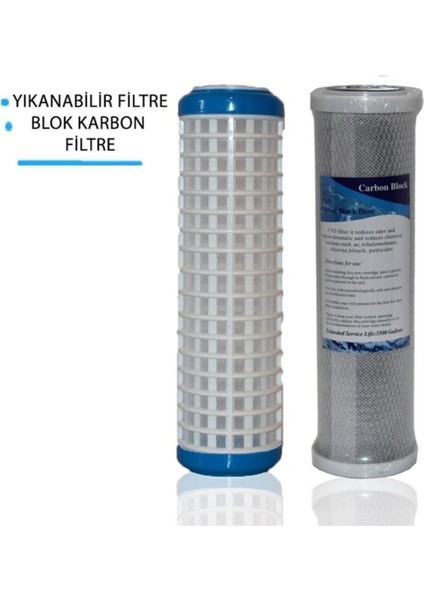 Daire Bina Sayaç Girişi 10" Inch 2 Aşama ( Yıkanabilir , Blok ) Yedek Filtre Seti