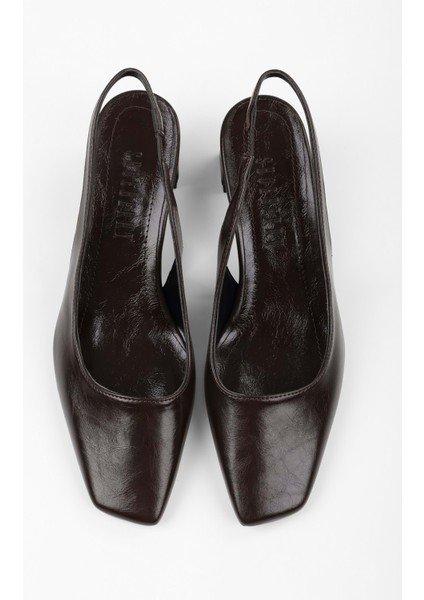 Kadın Vinte Acı Kahve Cilt Küt Burunlu Stiletto Düz Tabanlı Rahat Kullanım