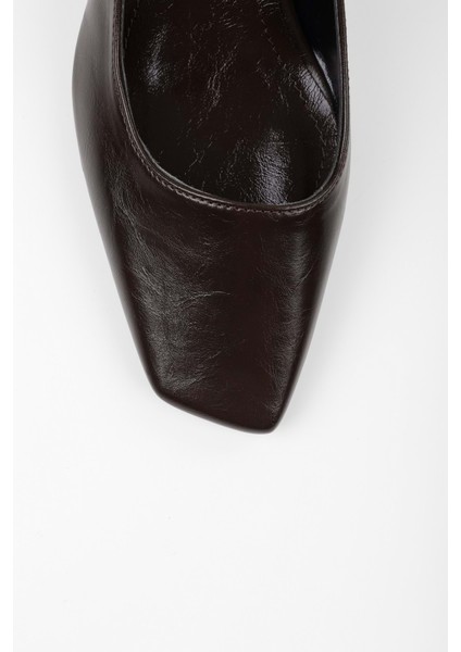 Kadın Vinte Acı Kahve Cilt Küt Burunlu Stiletto Düz Tabanlı Rahat Kullanım fırsatları