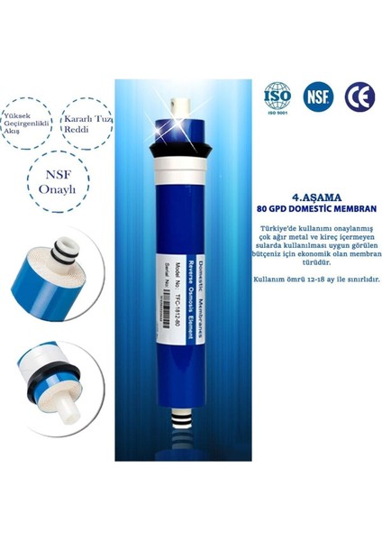 Su Arıtma Cihazı Uyumlu Yeni Nesil 80 Gpd Domestic Membran Yüksek Sarım Teknolojili 5 Adet fiyatları