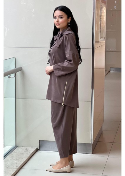 Yakası Degaje Fiyonklu Tunik Pantolon Takım 4978 fiyatları