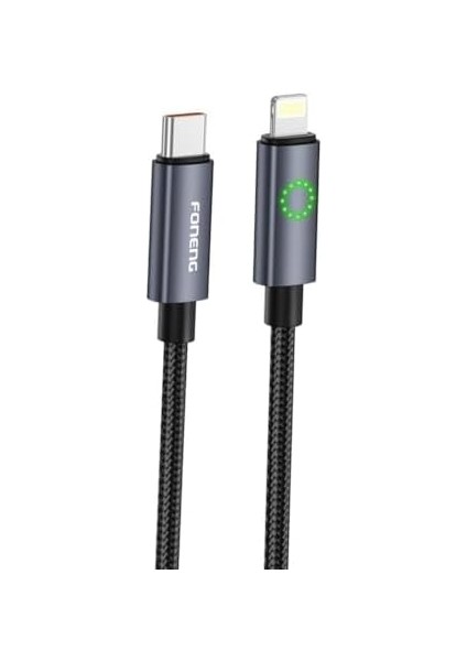 XS08 27W LED Işıklı Pd Type-C To Lightning Şarj Data Kablosu Ip Örgülü 1,2