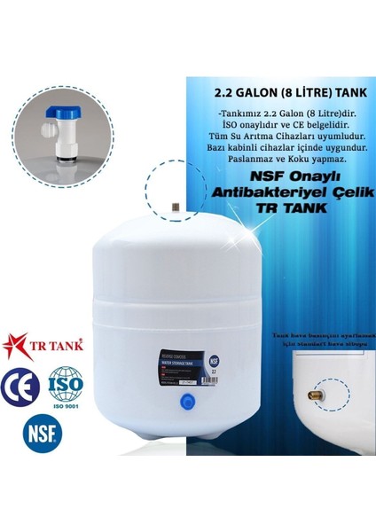 Su Arıtma Cihazı Metal Genleşme Su Tankı 8 Lt Su Arıtma Deposu Tank Vanası Hediyeli modelleri