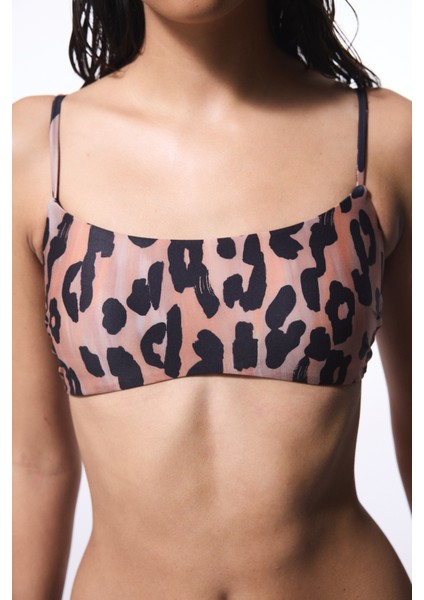 Clove Minimal Kesim Leopar Desenli Bikini Üstü