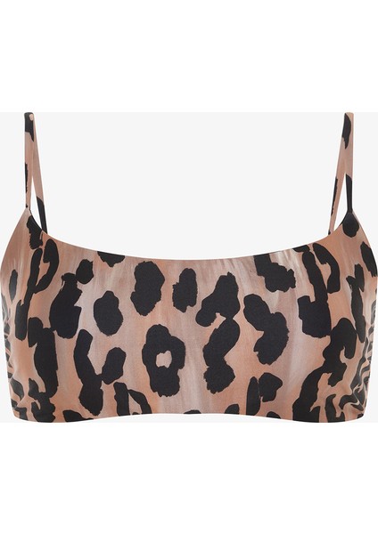 Clove Minimal Kesim Leopar Desenli Bikini Üstü