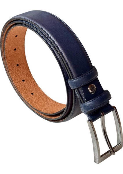 Siyah Deri Düz Renk Dikişli Model 3.5 Cm. Genişlikli Klasik Kemer - 214-DKSL