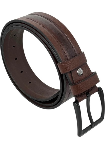 Siyah Deri Ortası Hasır Desenli Model 4.5 Cm. Genişlikli Spor Kemer - 500-33