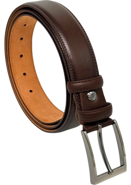 Siyah Deri Düz Renk Dikişli Model 3.5 Cm. Genişlikli Klasik Kemer - 214-DKSL