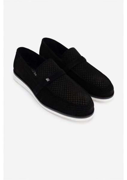 Erkek Hakiki Deri Siyah Süet Loafer Ayakkabı 1008 3397 Erk Ayk Y25 Sıyah Suet