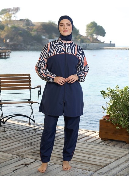 Croplu Fermuarlı Tam Kapalı Tesettür Mayo
