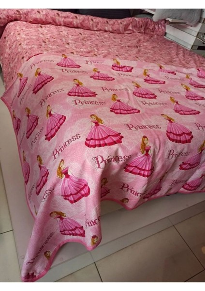Kız Çocuk Princess Desen 150X240 cm Tek Kişilik Pike - Pembe