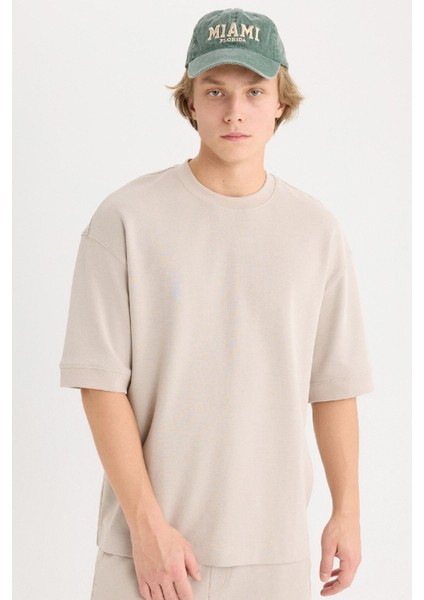 Loose Fit Bisiklet Yaka Kısa Kollu Ağır Kumaş Basic Düz Tişört B4844AX25SP