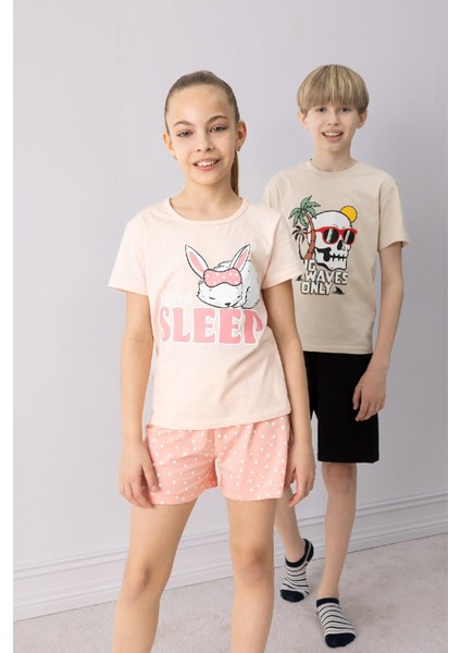 Kız Çocuk Pijama Takımı Baskılı Kısa Kollu Üst Beli Lastikli Şort E6227A825HS fiyatları