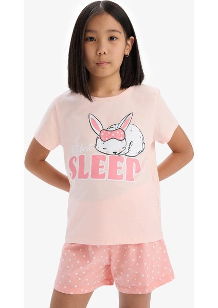 Kız Çocuk Pijama Takımı Baskılı Kısa Kollu Üst Beli Lastikli Şort E6227A825HS indirimleri