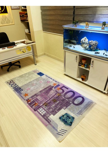 Gerçek 500 Euro Şeklinde Makinede Yıkanabilir Süngerli Yüzey Kaymaz Dot Taban Halı