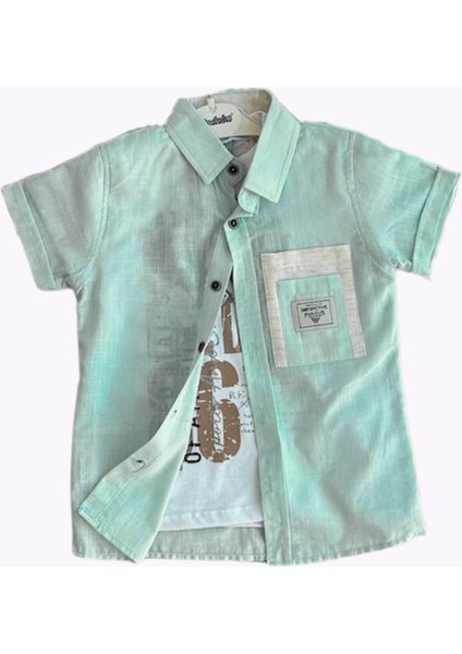 Cep Armalı Tshırtlü Müslin Erkek Gömlek