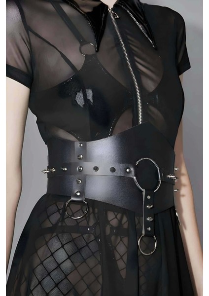 Çivi Detaylı Deri Bel Kemeri, Şık Kadın Elbise Kemeri, Kadın Korse Kemer