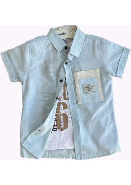 Cep Armalı Tshırtlü Müslin Erkek Gömlek